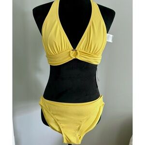 NWT Michael Kors Saffron Yellow Tie Back Halter Bikini Top/Bottom Set